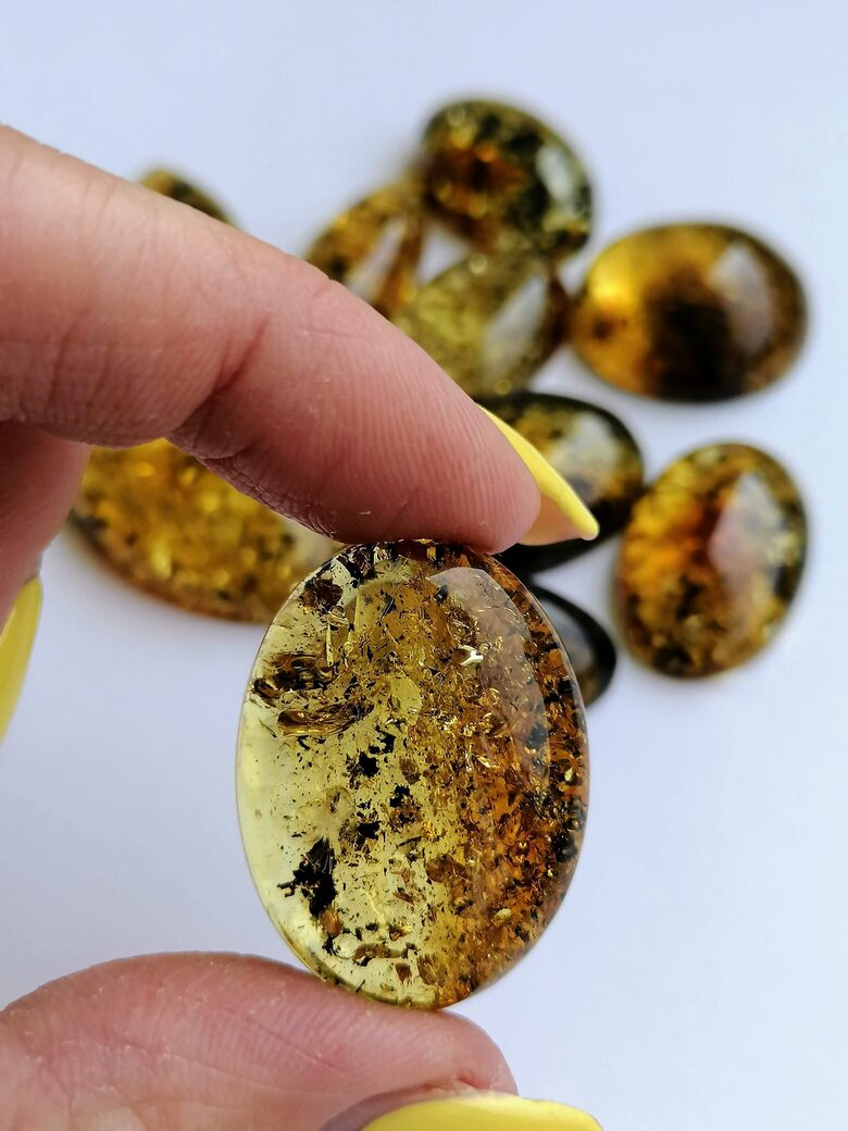 Fossil Amber Cabochons with Flat Back